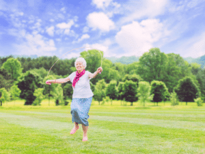 Elderly woman and skip rope