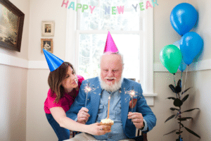 Elderly man celebrating