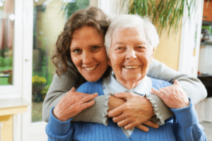 Family caregiver with aging loved one