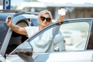 older woman with driver's license